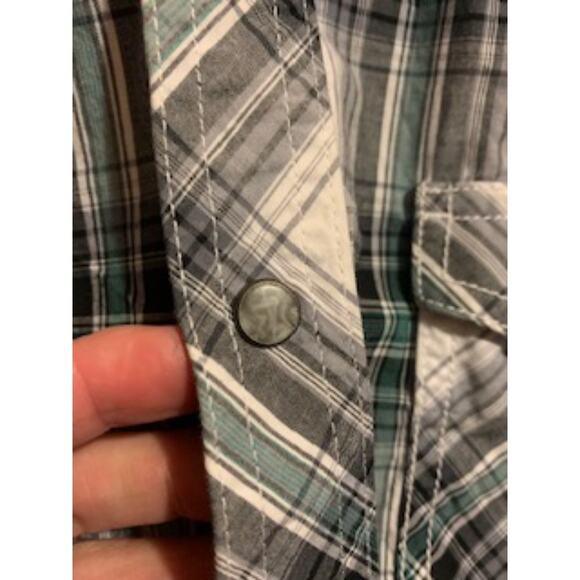 Wrangler Men's XL Rock 47 Western Snap Shirt Black White & Green - Picture 6 of 9